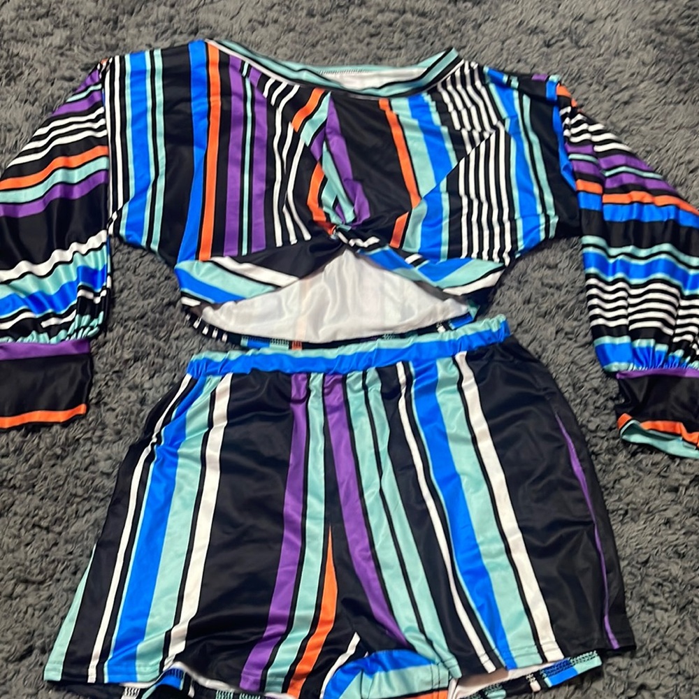 Two piece multi color shorts set, size L